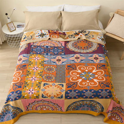 Reversible Quilt | 100% Organic Cotton | Full/Queen Size | Colorful Flower