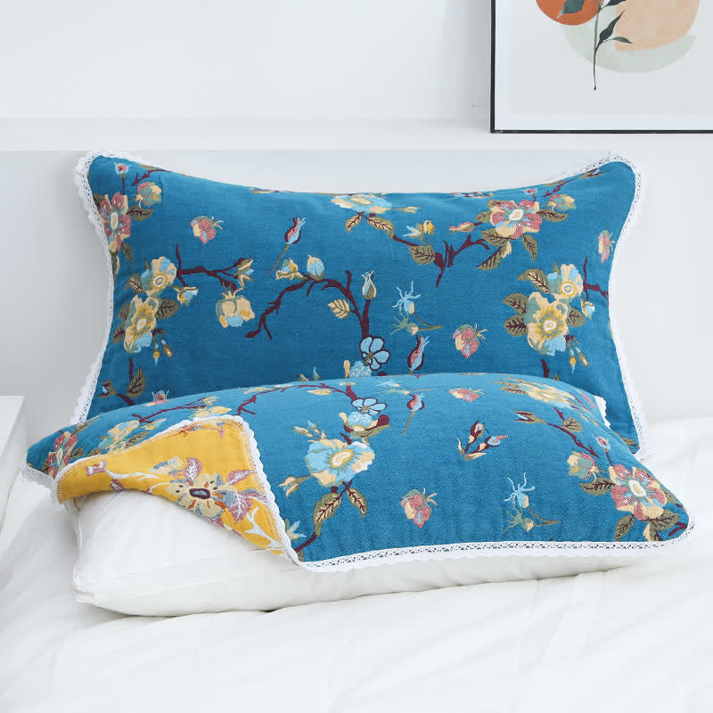 Cotton Pillow Towels | Retro Flower Design | Set of 2