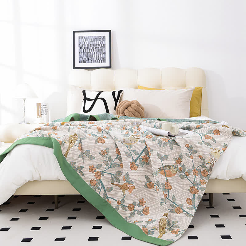 Cotton Gauze Quilt | Jacquard Floral Design | King Size