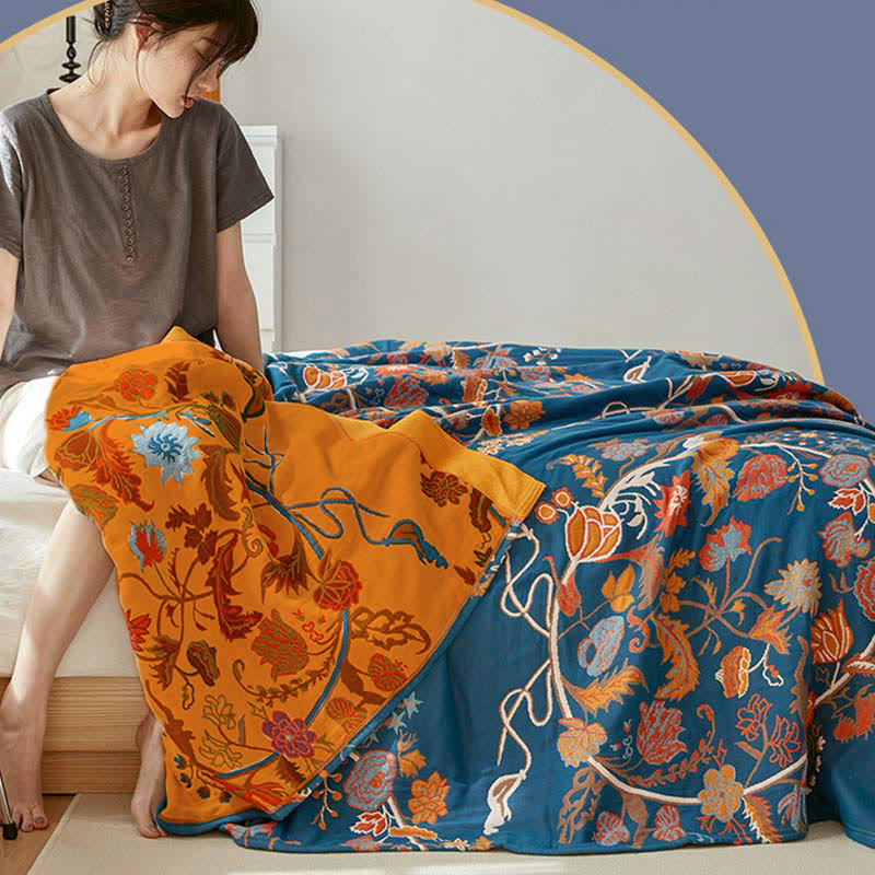 Blooming Flower Pattern Quilt | 100% Organic Cotton | Reversible Design