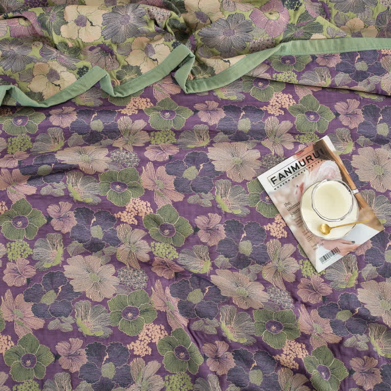 Reversible Floral Cotton Gauze Quilt | 100% Organic Cotton | Available in Full, Queen, Cal King, King Sizes