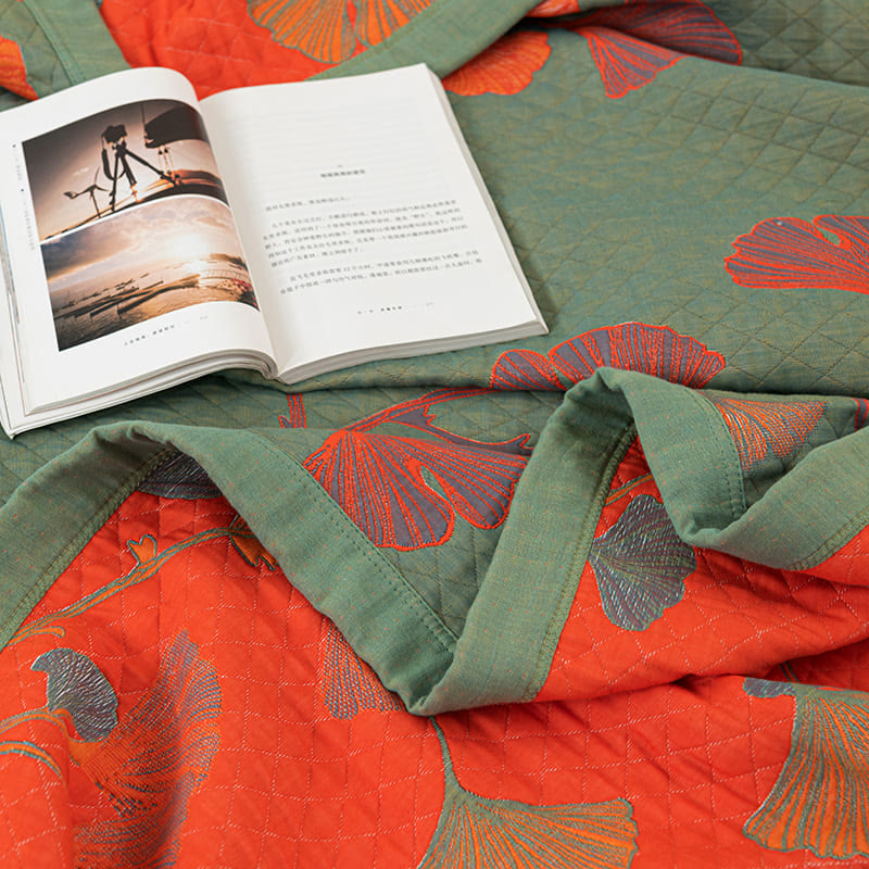 Ginkgo Leaf Quilt | 100% Organic Cotton | Orange
