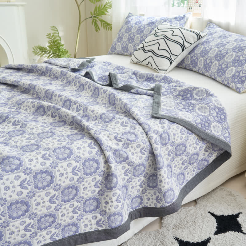 Summer Floral Cotton Gauze Quilt Set | 100% Organic Cotton | Full/Queen Size