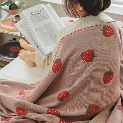Pink Strawberry Cotton Gauze Quilt | Reversible Design | Full/Queen/King Options