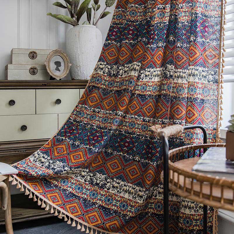Boho Semi-Blackout Curtains | Cotton Blend Fabric | Colorful Drapes