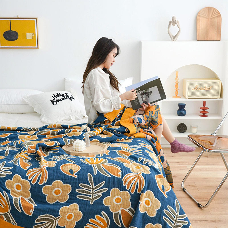 King Size Cotton Quilt | Flower Print | Double-Sided Design 90"x98"