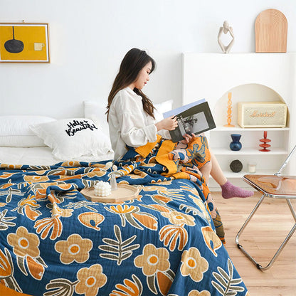 King Size Cotton Quilt | Flower Print | Double-Sided Design 90"x98"