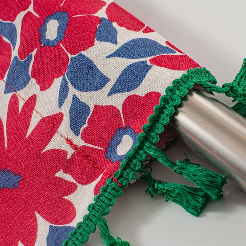 Red Flower Print Tier Curtain | Cotton Linen | 59"W x 17"L, 23"L, or 36"L