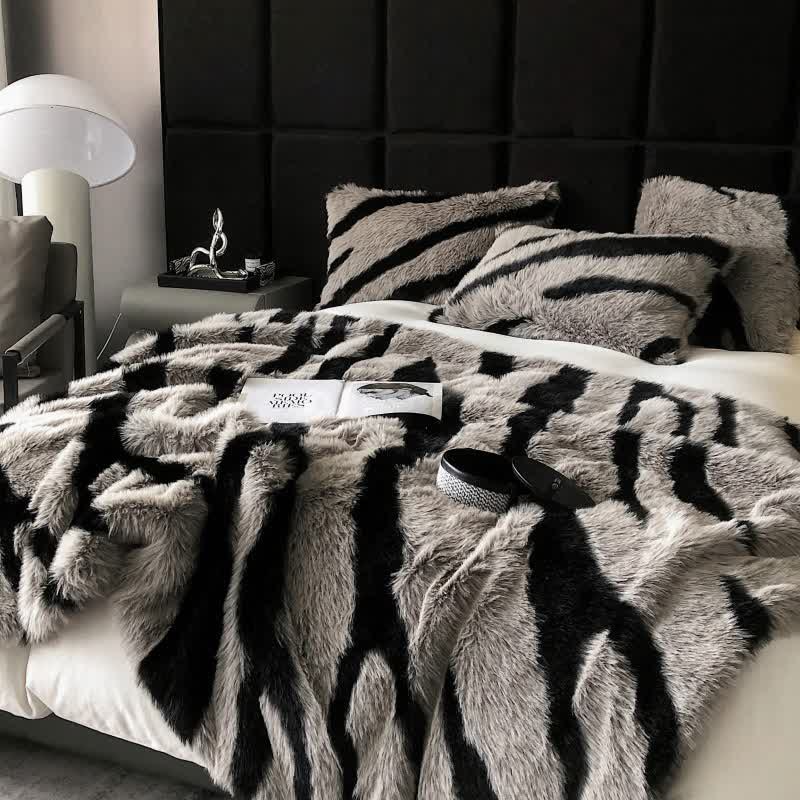 Zebra Print Blanket | Faux Fur Polyester | 39" x 63"