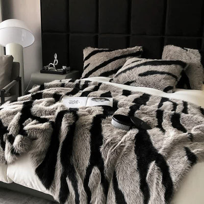 Zebra Print Blanket | Faux Fur Polyester | 39" x 63"