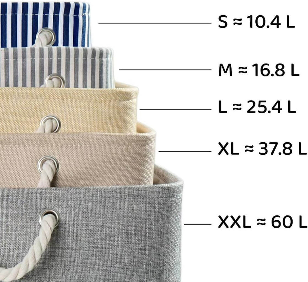 Grey Storage Baskets | Durable Fabric with Rope Handles | Set of 3 Sizes