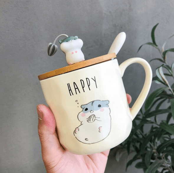 Cartoon Mug | Hamster Design | with Lid & Spoon