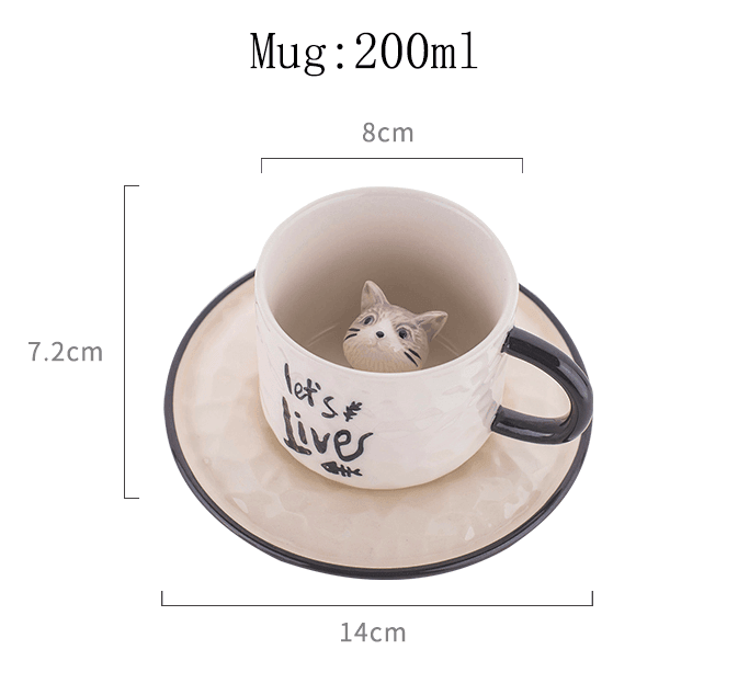 Cat Ceramic Mug with Saucer | Ceramic | Unique Decoration
