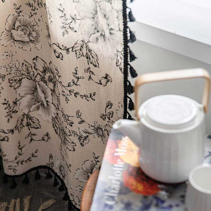 Black Flower Curtain | Cotton Blend | Semi-Blackout Design