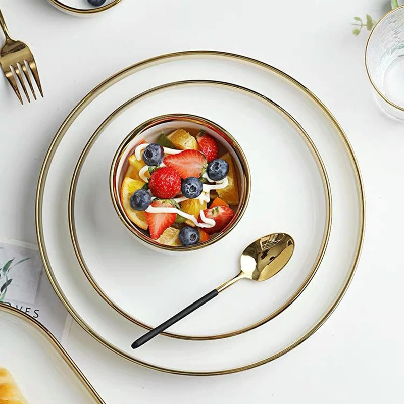 Dinnerware Set | Porcelain | White and Gold