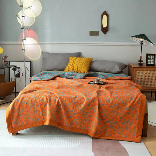 Ginkgo Leaf Print Quilt Set | 100% Organic Cotton | Includes 2 Pillowcases