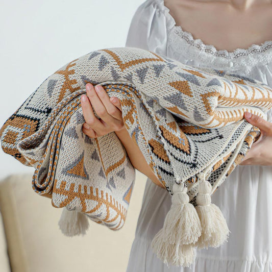 Cozy Knitted Blanket | Soft Acrylic Fiber | Decorative Tassel Design