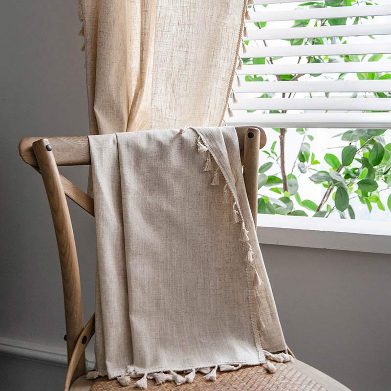 Boho Light Filtering Curtain | Beige Polyester | 1 Piece