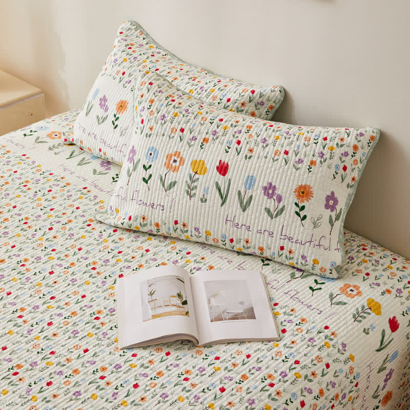 Floral Quilted Bedding Set | Cotton | Queen or King Size