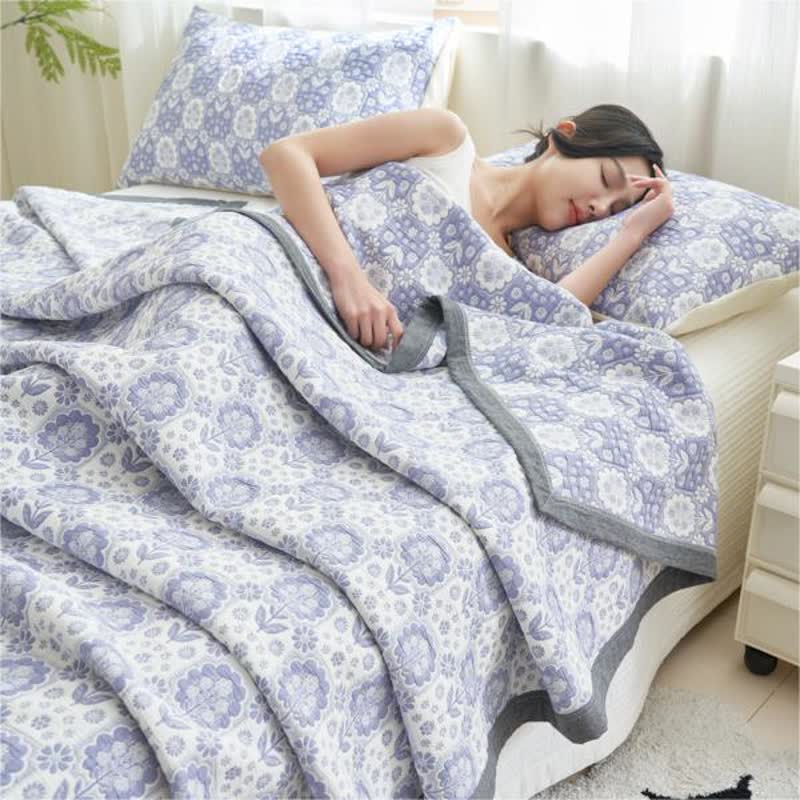 Summer Floral Cotton Gauze Quilt Set | 100% Organic Cotton | Full/Queen Size