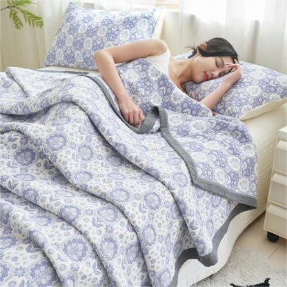 Summer Floral Cotton Gauze Quilt Set | 100% Organic Cotton | Full/Queen Size