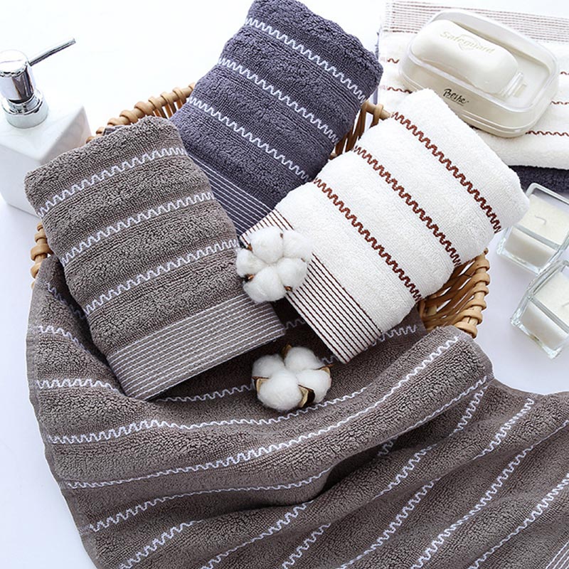 Bath Towel Set | 100% Cotton | Striped | 2 Hand Towels & 1 Bath Towel