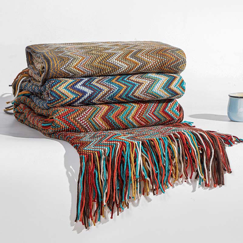 Striped Tassel Blanket | Soft Acrylic Fiber | Multiple Sizes