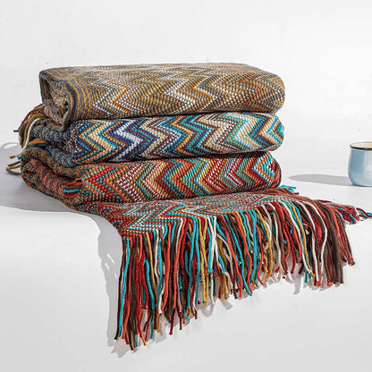 Striped Tassel Blanket | Soft Acrylic Fiber | Multiple Sizes
