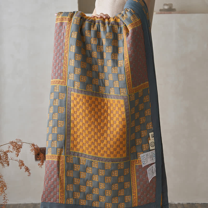 Cotton Gauze Quilt Set | 100% Organic Cotton | Retro Print with Pillowcases