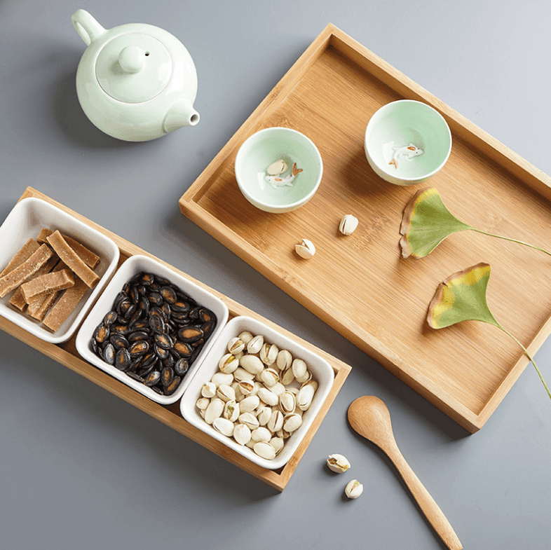 Ceramic Bamboo Dry Fruit Dessert Tray