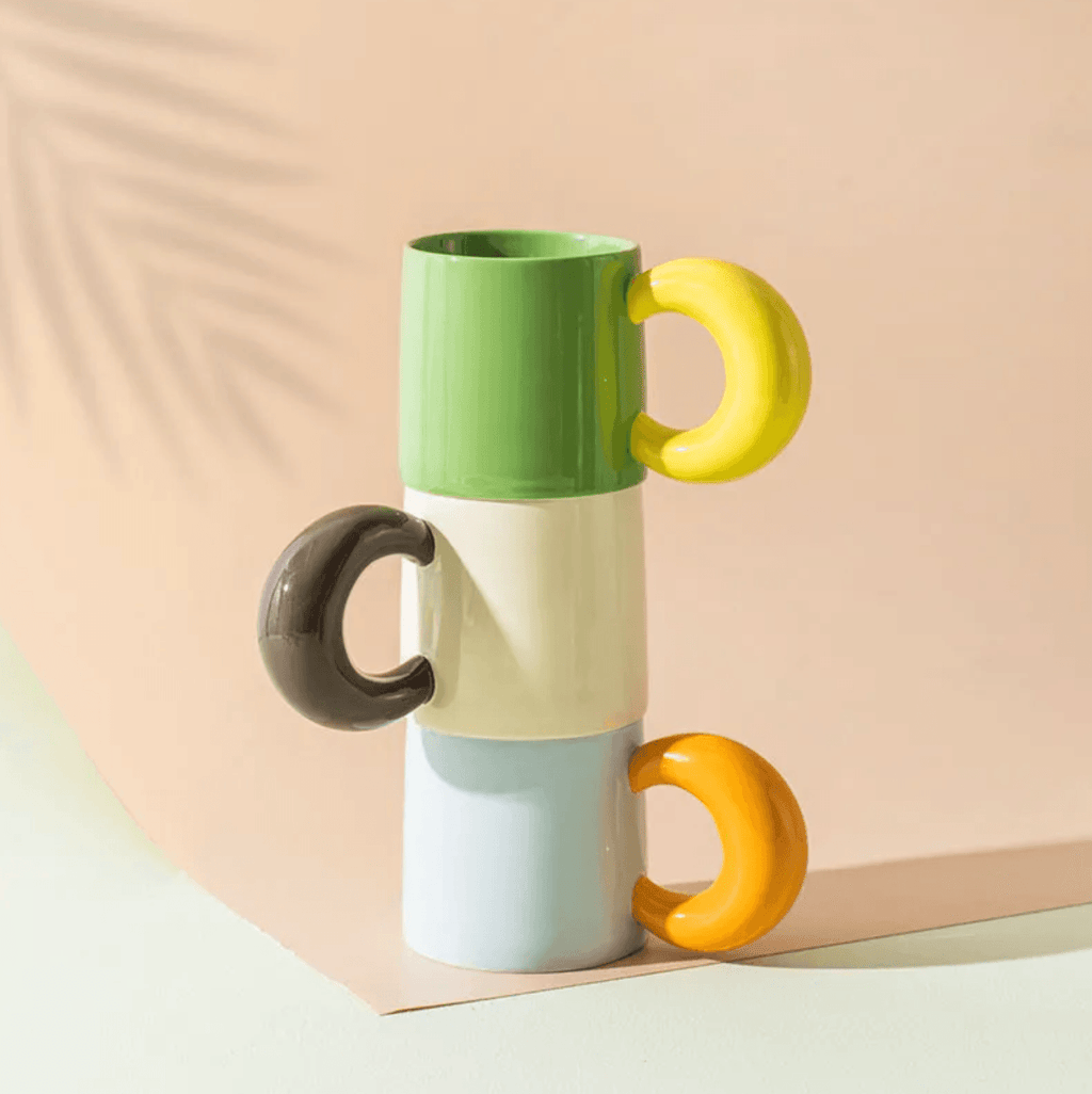 Ceramic Coffee Mug | Curved Moon Handle | White