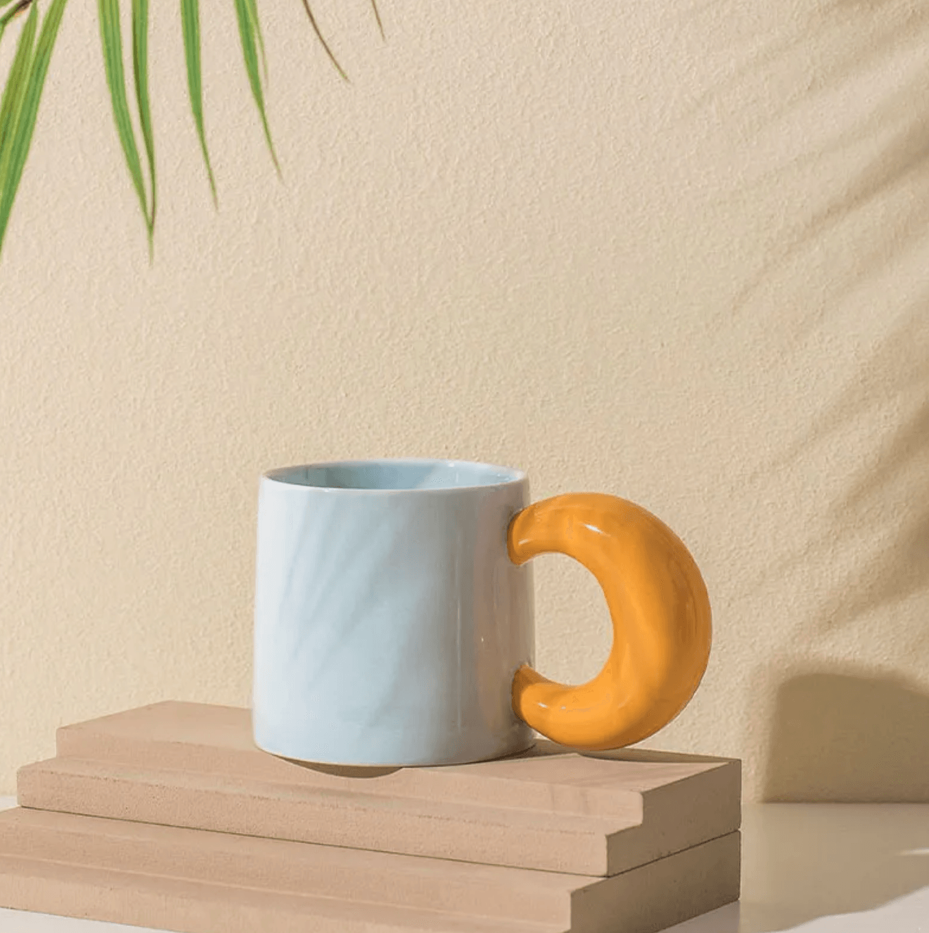 Ceramic Coffee Mug | Curved Moon Handle | White