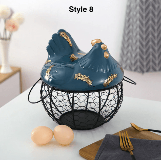 Ceramic Egg Storage Basket | Iron & Ceramic | Chicken Lid