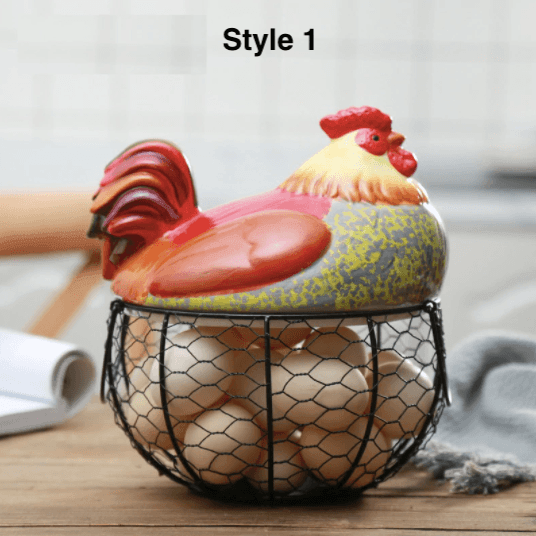 Ceramic Egg Storage Basket | Iron & Ceramic | Chicken Lid