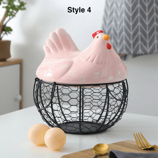 Ceramic Egg Storage Basket | Iron & Ceramic | Chicken Lid