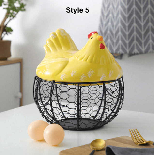 Ceramic Egg Storage Basket | Iron & Ceramic | Chicken Lid