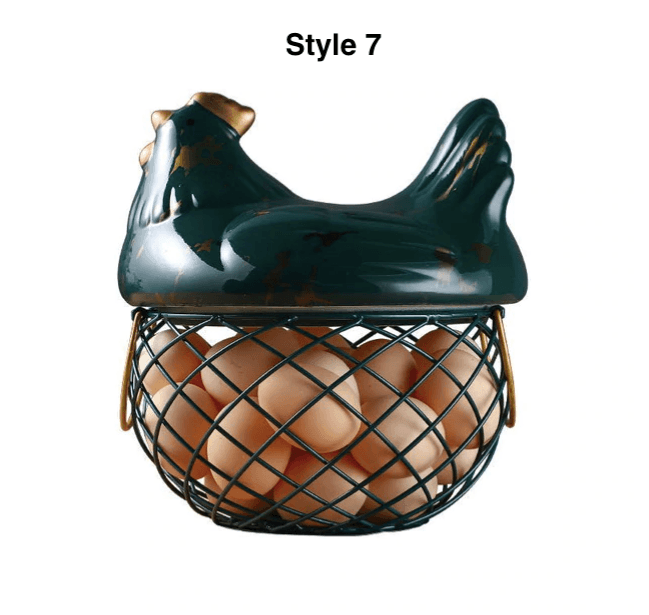 Ceramic Egg Storage Basket | Iron & Ceramic | Chicken Lid