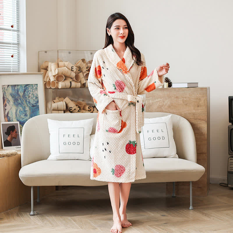 Fruit Print Bathrobe | Soft Polyester | Breathable & Comfortable
