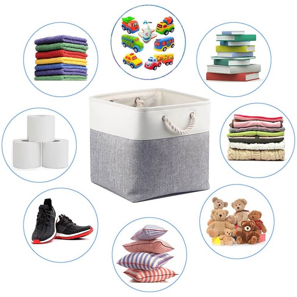 Canvas Storage Cubes | Grey and White Rope Handles | Set of 1, 3, or 4