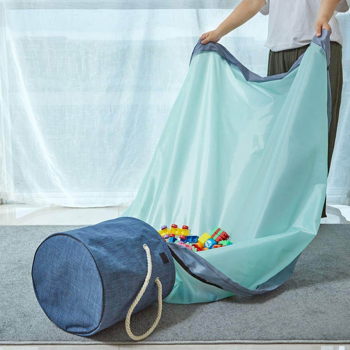 Collapsible Toy Storage Bag & Play Mat | Durable Fabric | Blue