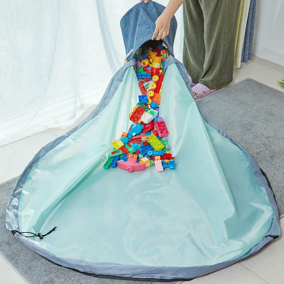 Collapsible Toy Storage Bag & Play Mat | Durable Fabric | Blue