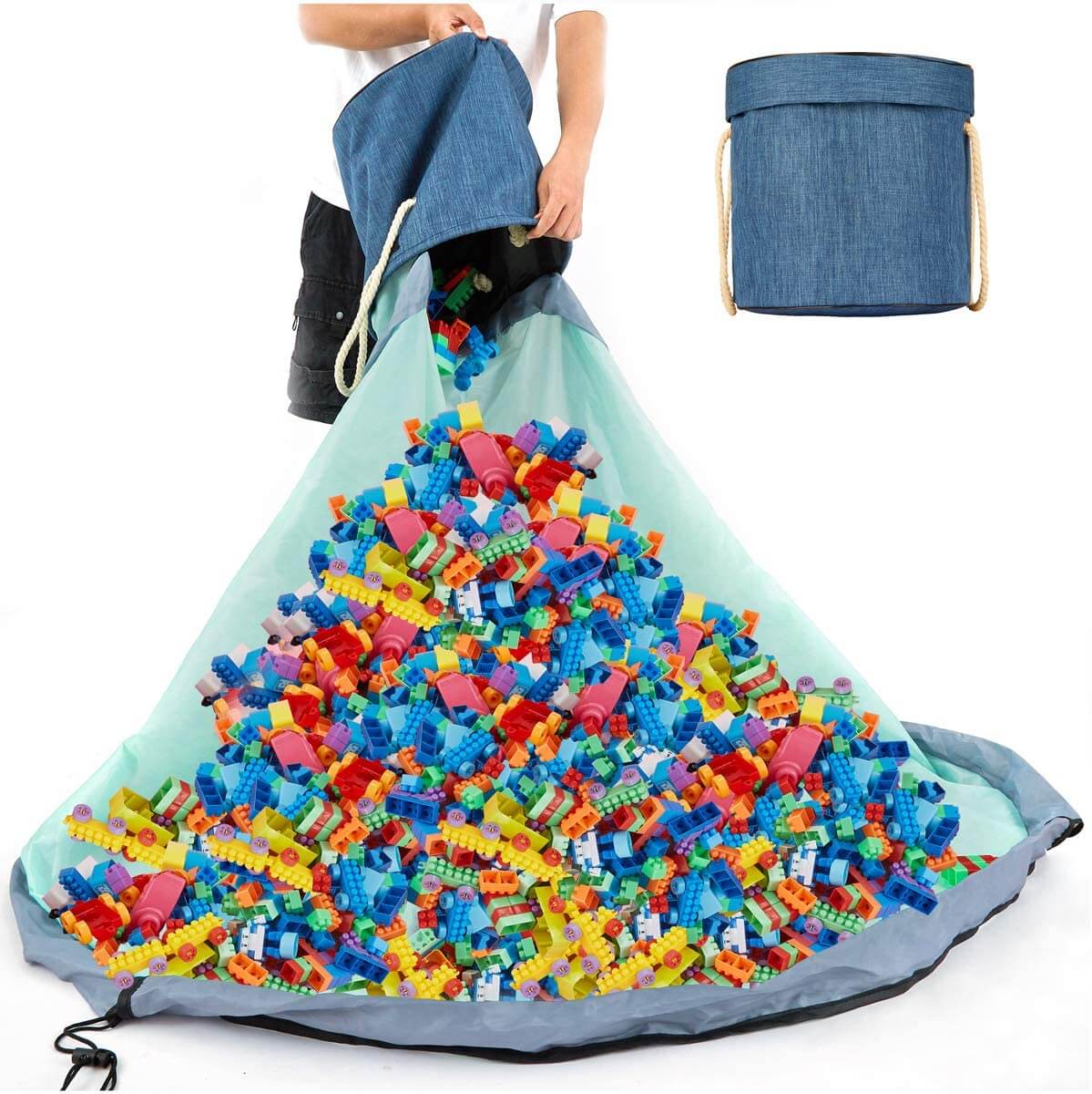 Collapsible Toy Storage Bag & Play Mat | Durable Fabric | Blue