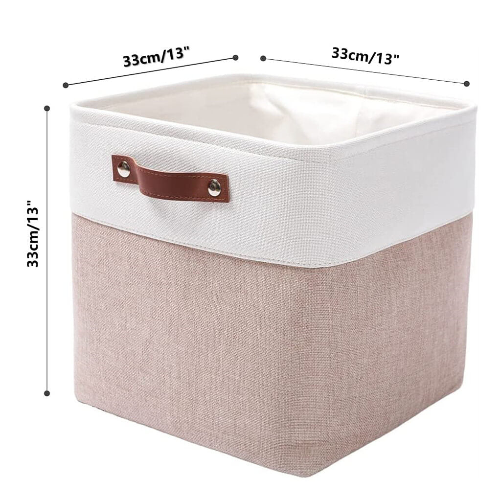 Storage Baskets | Thickened Fabric & Leather Handles | White & Khaki