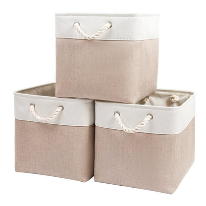 Large Fabric Storage Basket | Beige and White | 33x38x33 cm