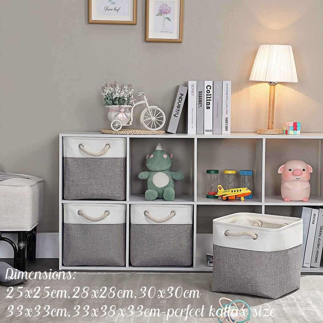 Canvas Storage Cubes | Grey and White Rope Handles | Set of 1, 3, or 4