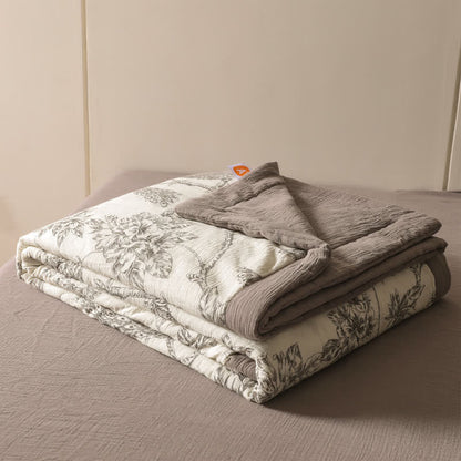 Cotton Gauze Quilt | Double-Sided Floral Design | Full/Queen Size
