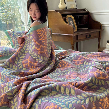 Leaf Quilt Set | 100% Combed Cotton | King Size with 2 Pillowcases