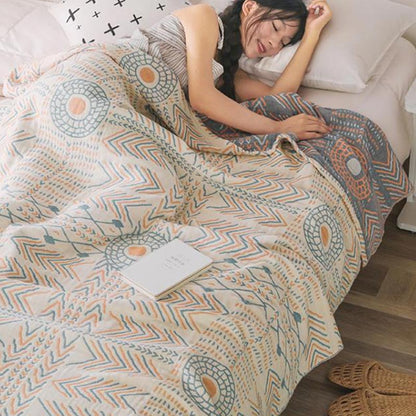 Boho Cotton Quilt | Reversible Striped Design | Full/Queen/King Sizes