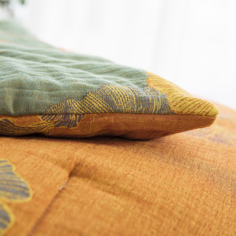 Rustic Ginkgo Leaf Bedding Set | 100% Organic Cotton | Includes Quilt & 2 Pillowcases