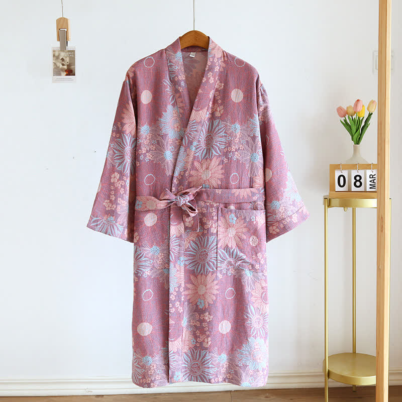 Floral Cotton Bathrobe | Loose-Fit Design | Comfortable Home Wear